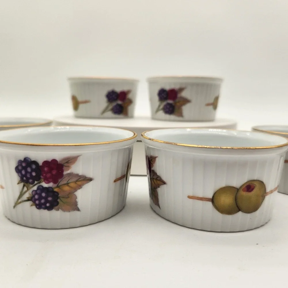 Royal Worcester Evesham Gold Porcelain Ramekins Set of 6 Made in England Vintage